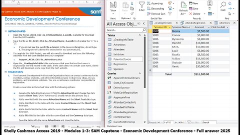 Shelly Cashman Access 2019 | Modules 1-3: SAM Capstone Project 1a | Economic Development Conference