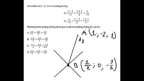 Cho điểm A(1; -2; 1) và 2 đường thẳng d1: (x-1)/(-1)=(y+1)/2=z/(-3) ; d2: (x)/