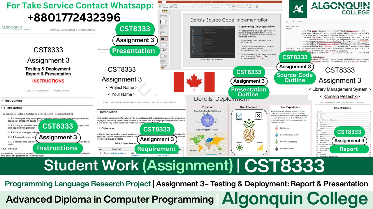 Student Work (𝐀𝐬𝐬𝐢𝐠𝐧𝐦𝐞𝐧𝐭 𝟑 ) |𝐂𝐒𝐓𝟖𝟑𝟑𝟑 Research Report & Presentation | Algonquin College