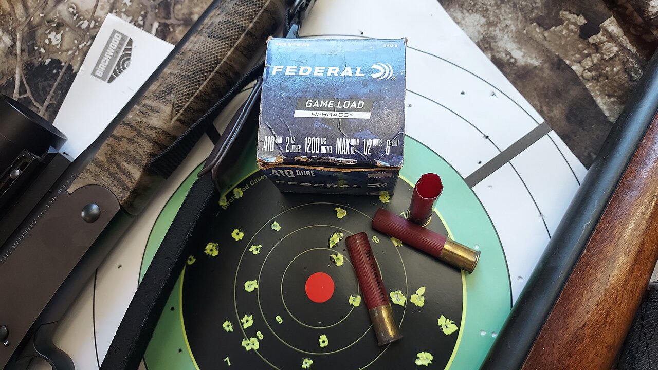 Federal Hi-Brass Game Loads with No. 6 shot in a 2.5" .410 bore shell.