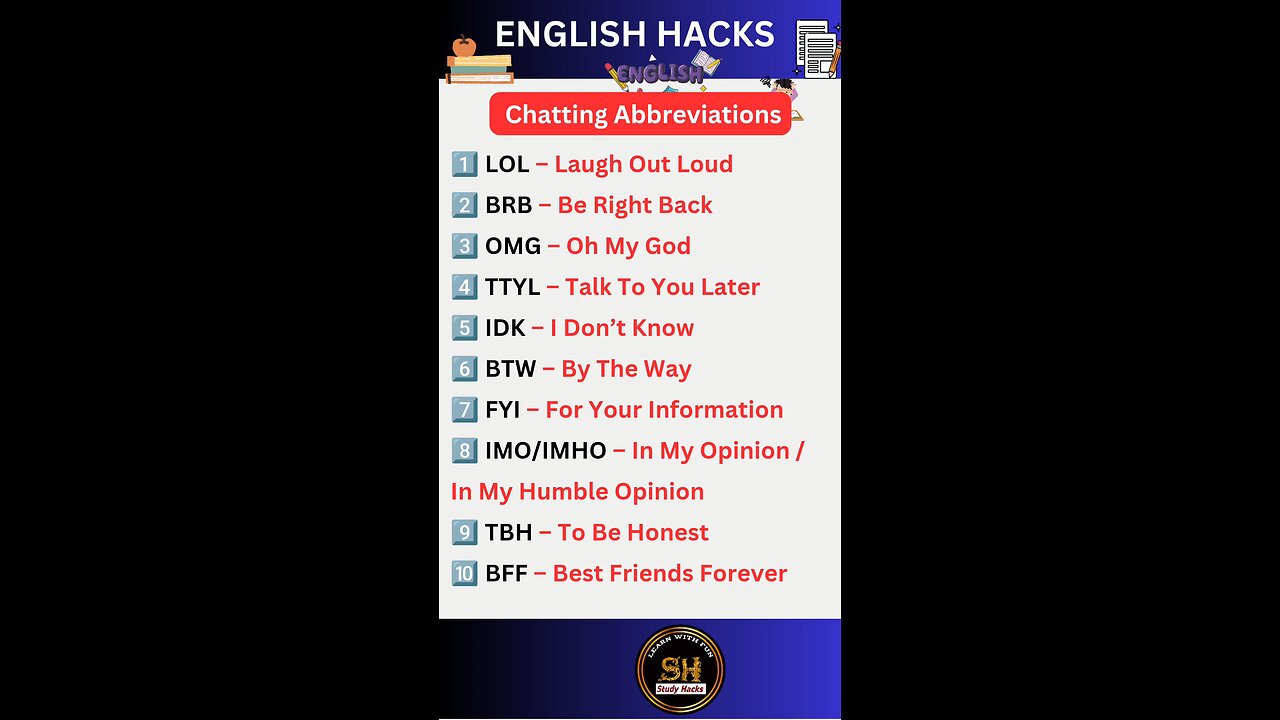 chatting Abbreviations you need to know #studyhacks123 #english #abbreviation #shorts