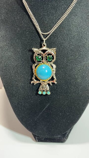 Buy It Now: Jewelry: OWL PENDANT: Faux Turquoise and Emerald 2” Pendant on a 24” Chain.