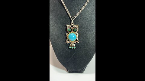 Buy It Now: Jewelry: OWL PENDANT: Faux Turquoise and Emerald 2” Pendant on a 24” Chain.