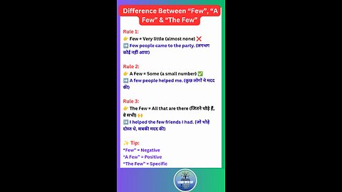 Difference Between “Few”, “A Few” & “The Few” important grammar tips for exam #english #shorts