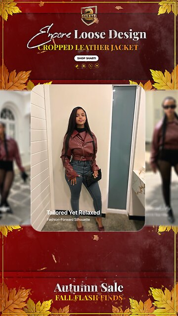 Encore Loose Design Cropped Bomber Leather Jacket with Belt🔥