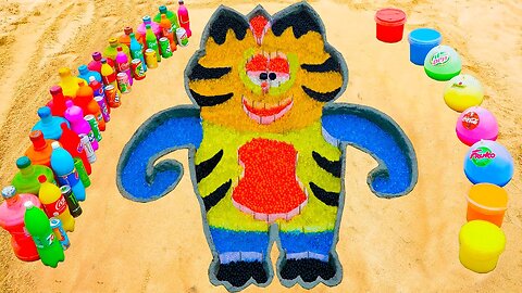 How to make Rainbow Garfield Cat with Orbeez, Balloons of Fanta, Coca Cola, Mentos & Popular Sodas