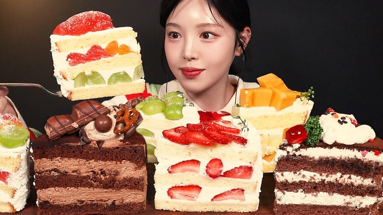 Please follow me Fruit Cake & Chocolate Cake, Dessert Mukbang ASMR