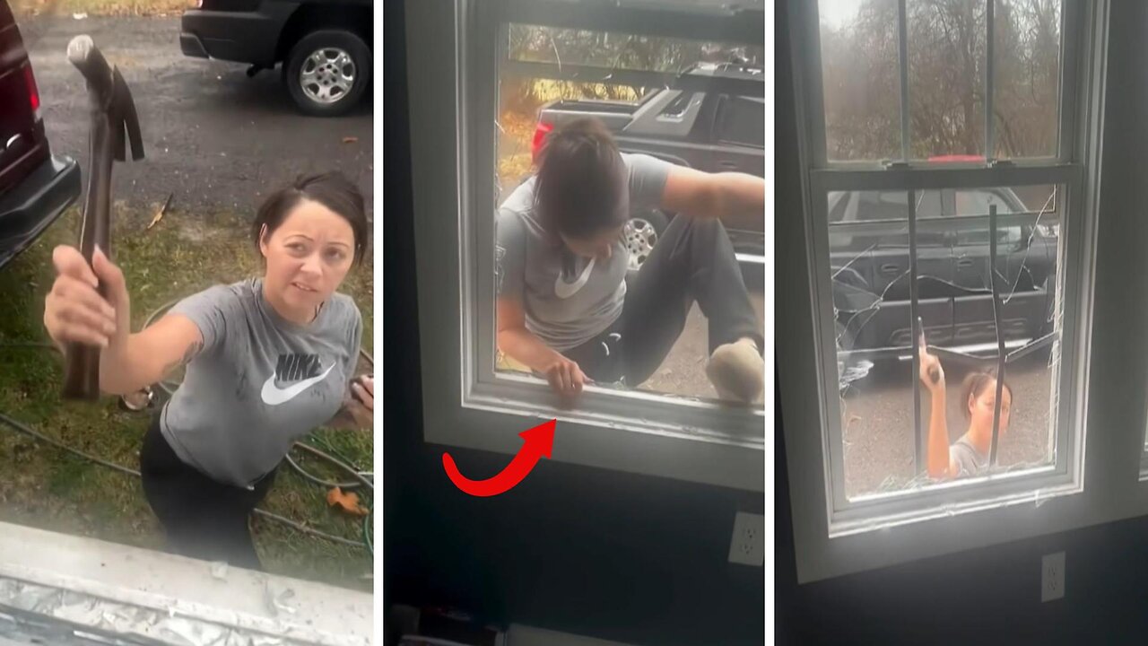 Crazy Lady Breaks Window ON CAMERA!