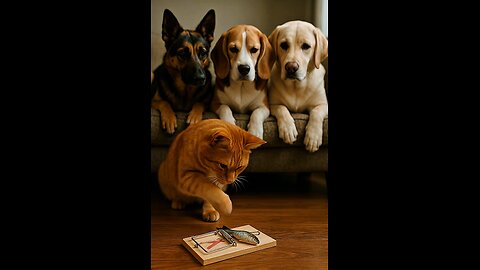 Dog Squad Watches Cat Test Fish Trap