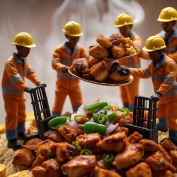 Little workers take on giant Khichuri Biryani! ♻️ Watch as they workers🎁🍔🥮 #shortvideo #shorts #ai