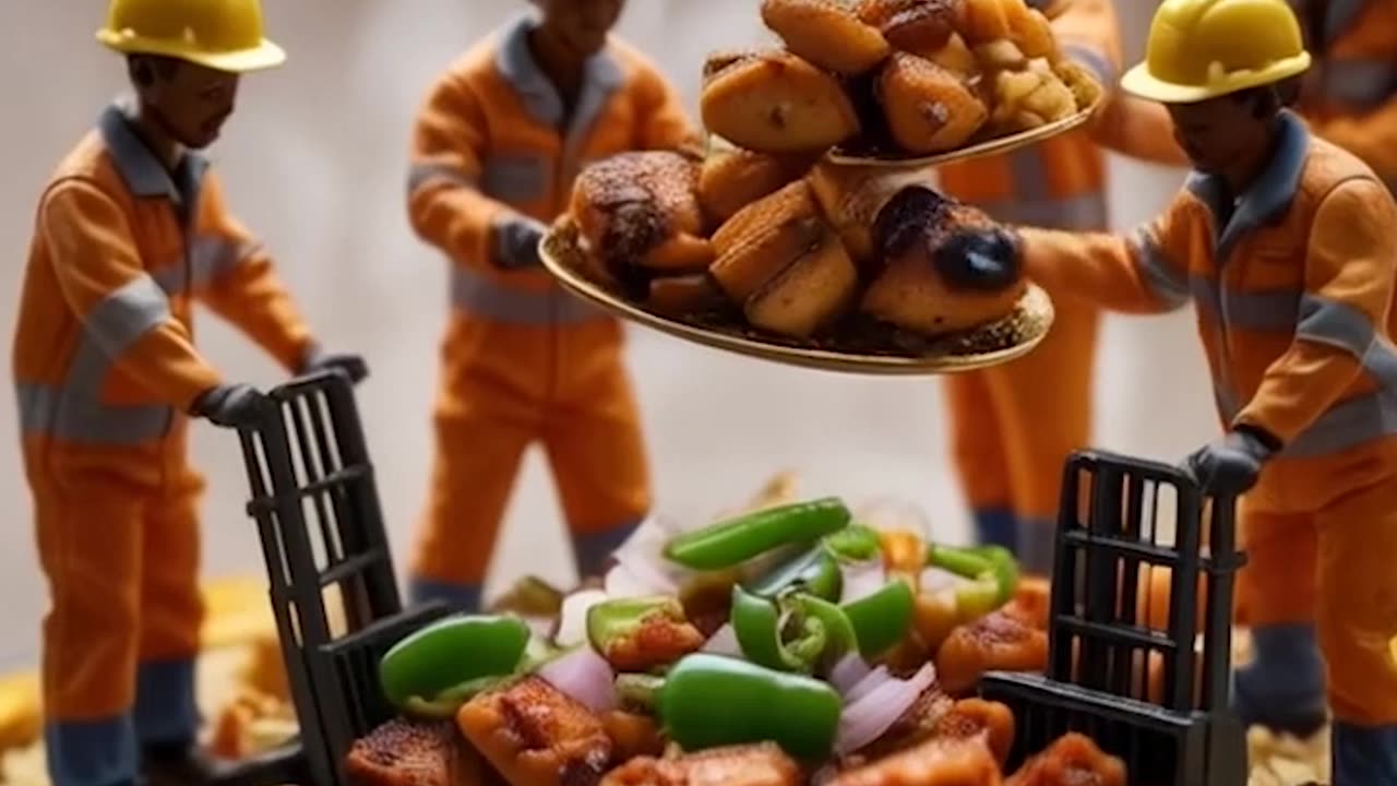 Little workers take on giant Khichuri Biryani! ♻️ Watch as they workers🎁🍔🥮 #shortvideo #shorts #ai