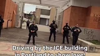 Trump supporter shows his support for law enforcement at an ICE facility in Portland..