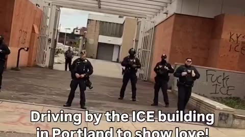 Trump supporter shows his support for law enforcement at an ICE facility in Portland..