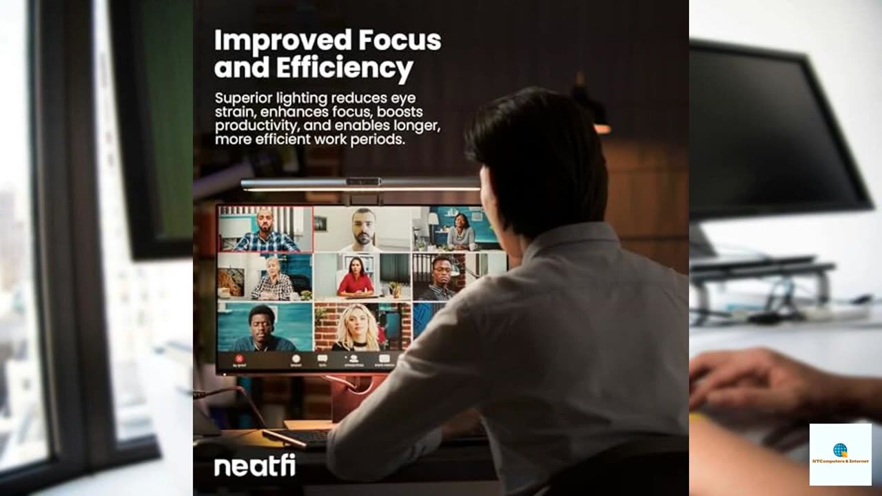Neatfi (New Model) LED Monitor Light Bar with 1080p HD Webcam, Dimmable, 3 Light Modes, 28