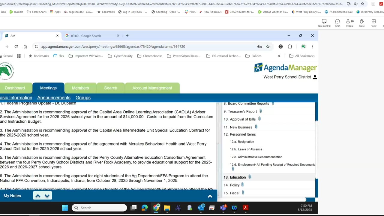 5-12-25 West Perry SB Meeting