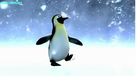 A waddling penguin trips on ice, then twirls into a transformation