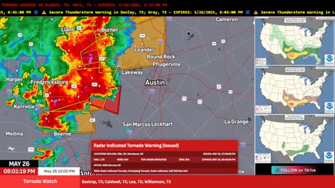 🚨 LIVE TORNADO WARNING – Austin TX | Baseball Hail & 80 MPH Winds!