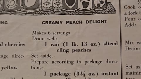 Recipe for Creamy Peach Delight Dessert recipe from 1965