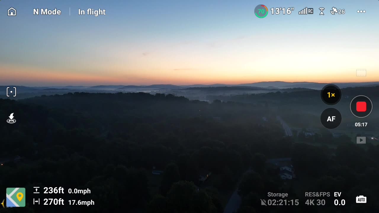 DJI Drone films a town.