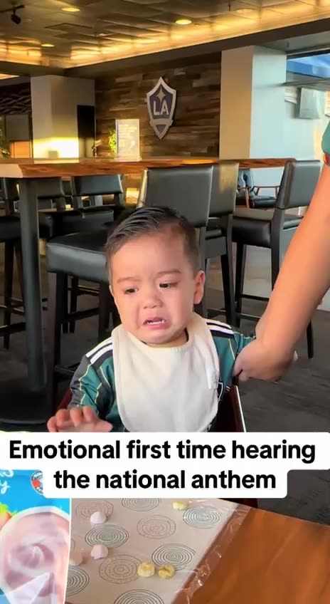 First time hearing the National Anthem, his eyes 😭
