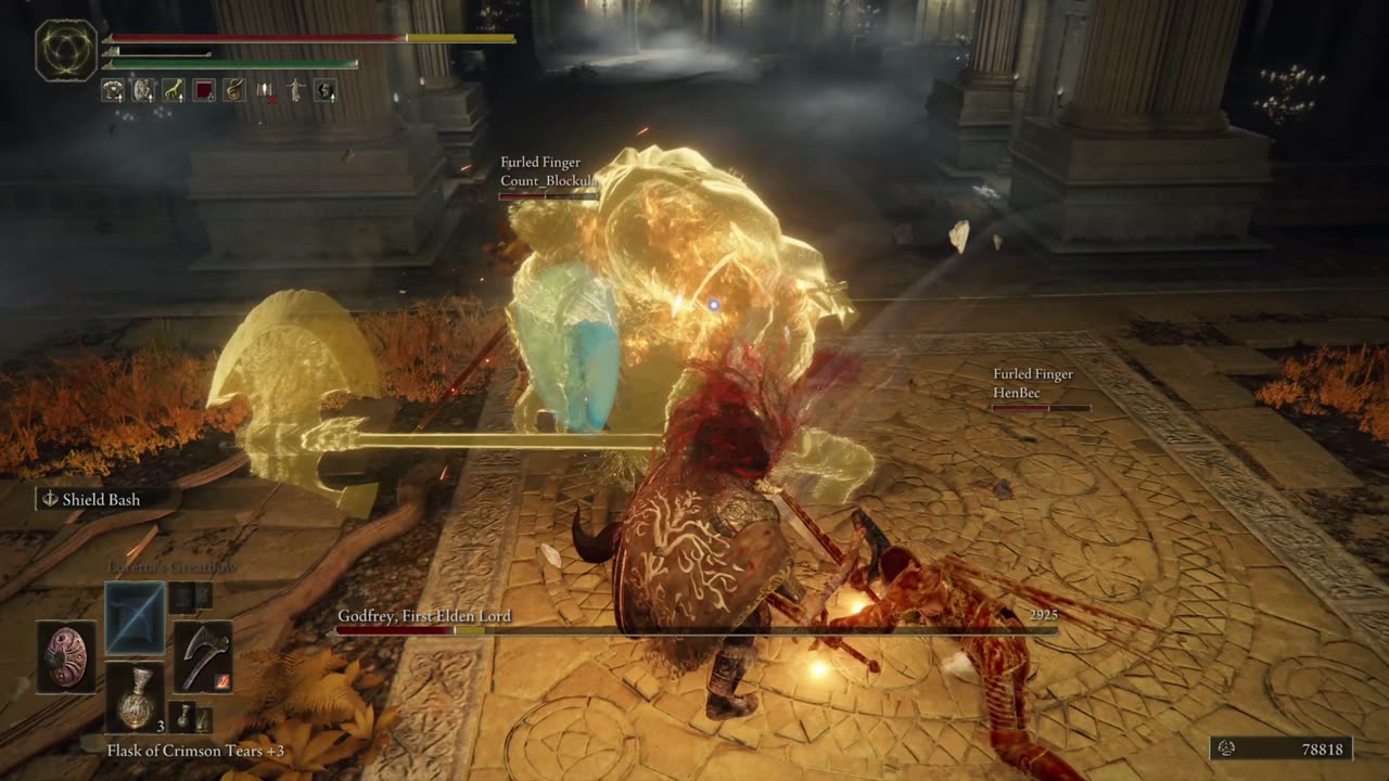 Elden Ring PC | Godfrey, First Elden Lord boss fight co-op w/2 summoned players on NG w/achievement