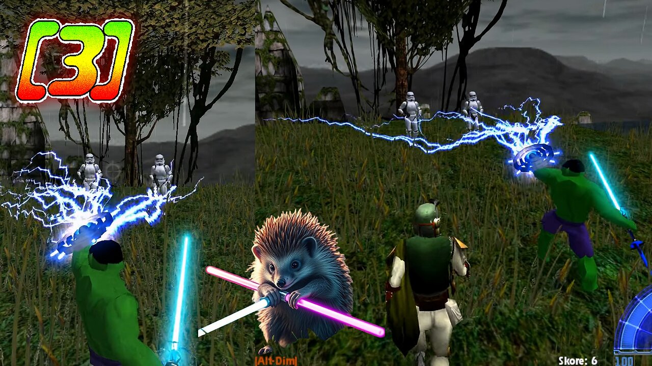 Teaching Skineri how to play Jedi Knight |3| Force Power Basics, Reborns and a Rancor [CZ/EN]