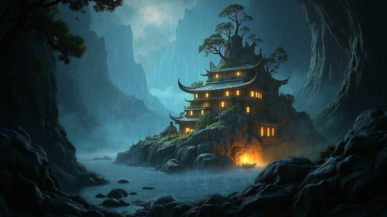 Deep Sleep & Relaxation by an Ancient Temple Nestled in Misty Mountains - 4 Hours