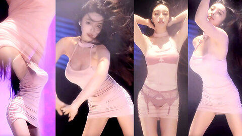 Captivating dancer in a pink halter bodycon, long fair legs, alluring moves and lingerie tease