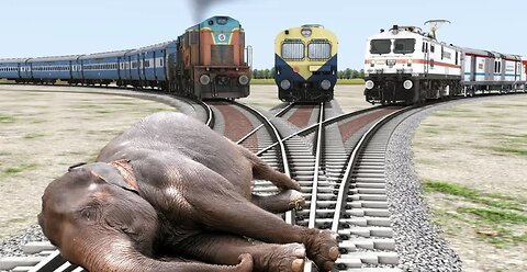 Three Trains vs Elephantan - Stops the : train | BeamNG.Drive