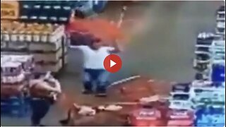 She kept bumping, pushing and shoving him with her shopping cart. So he bumped her back. HARD 💥😳