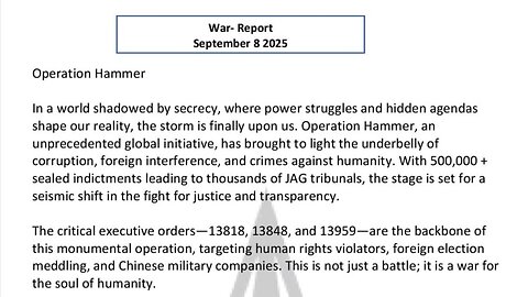 WAR REPORT - SEPT 08 2025 - OPERATION HAMMER