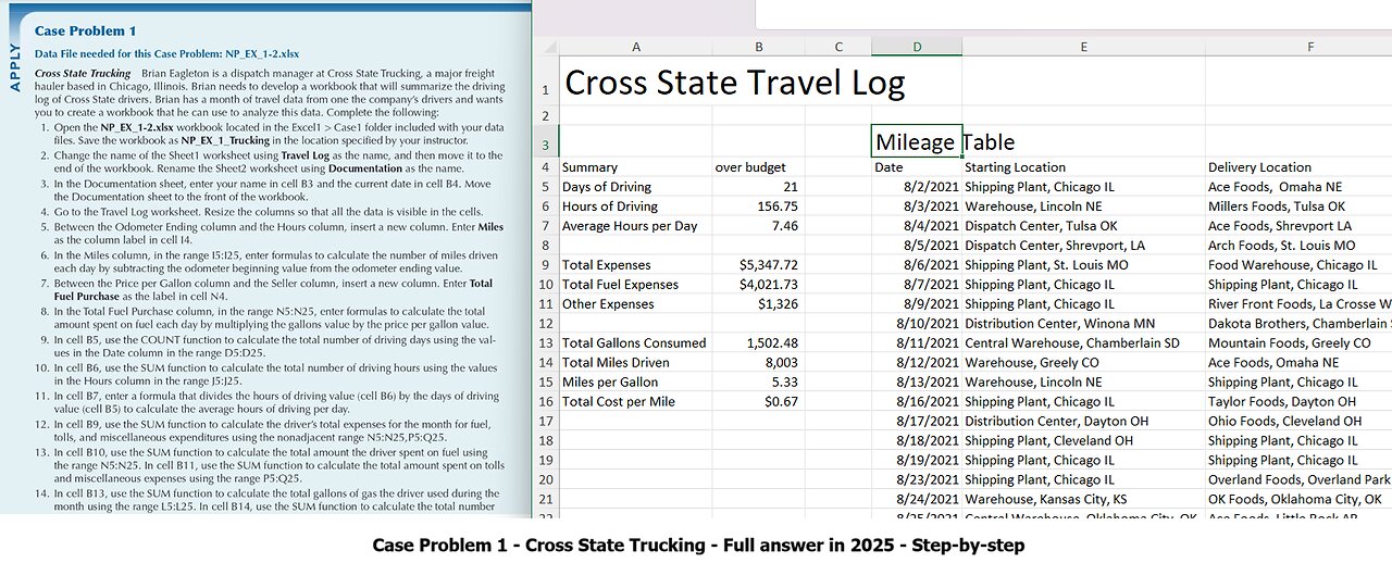 Cross State Trucking Brian - Case Problem 1 - NP_eX_1-2.xlsx - Full answer in 2025