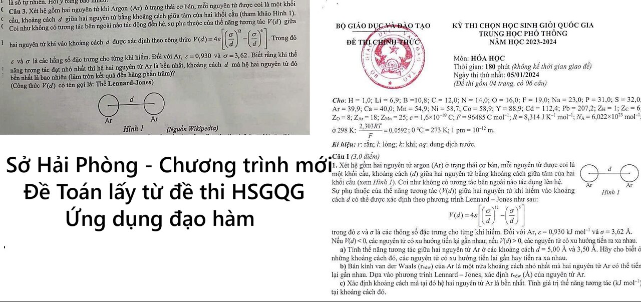 Sở Hải Phòng: Toán 12: Xét hệ gồm hai nguyên tử Argon (Ar) ở trạng thái cơ bản, mỗi nguyên tử được