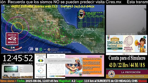SISMO Magnitud 4.3 Loc. 46 km al SUROESTE de COALCOMAN, MICH 06/08/25 #noameritoalerta #sasmex