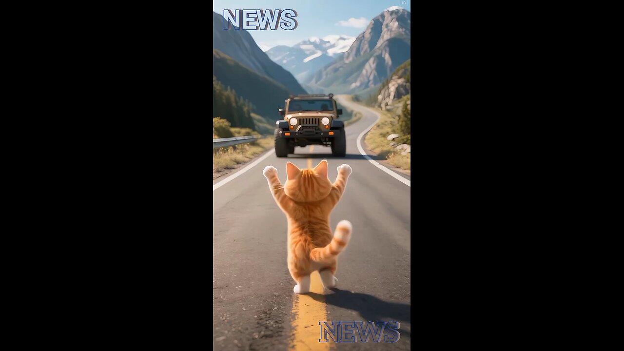 রাস্তা দিয়ে একটা গাড়ি আসতেছে। বিড়াল দুই হাত জাগিয়ে গাড়িটি থামাতে বলে।