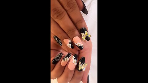 Luxury Long Nails with Big Butterfly & Colorful Yellow Flowers | Elegant Nail Art 2025