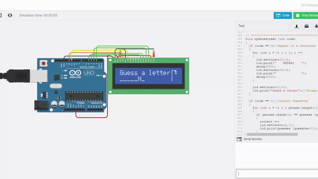 Hangman Game Running on Arduino - Code and Simulation on #Tinkercad #AeroArduino