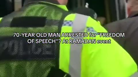 70 year old man arrested, handcuffed by 5 British coppers and put in a meaty