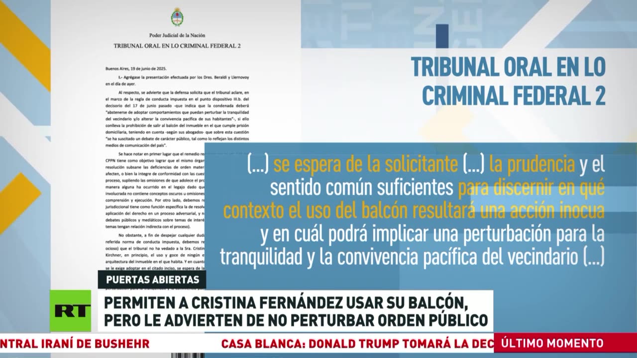 Cristina Fernández podrá usar su balcón, pero sin alterar el orden