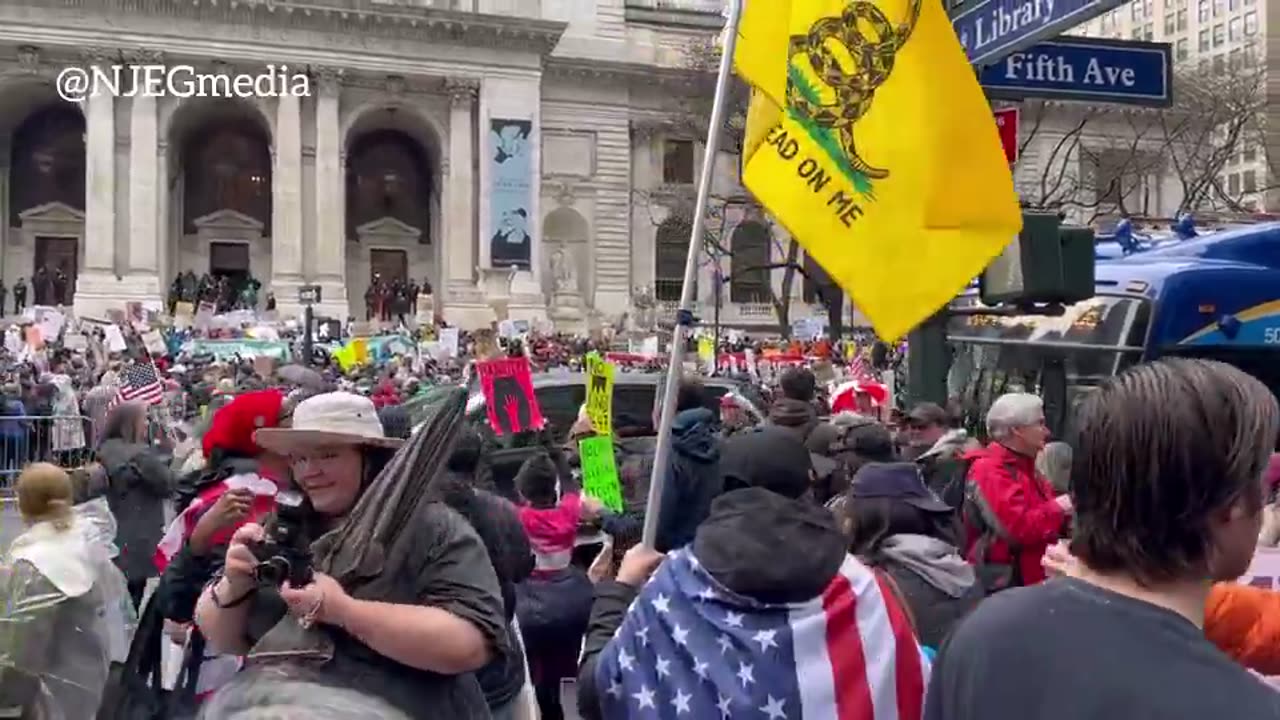 Trump supporters counter protest the “Hands Off” anti-Trump/Musk march in NYC