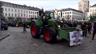 Protesting European farmers block Brussels roads with tractors