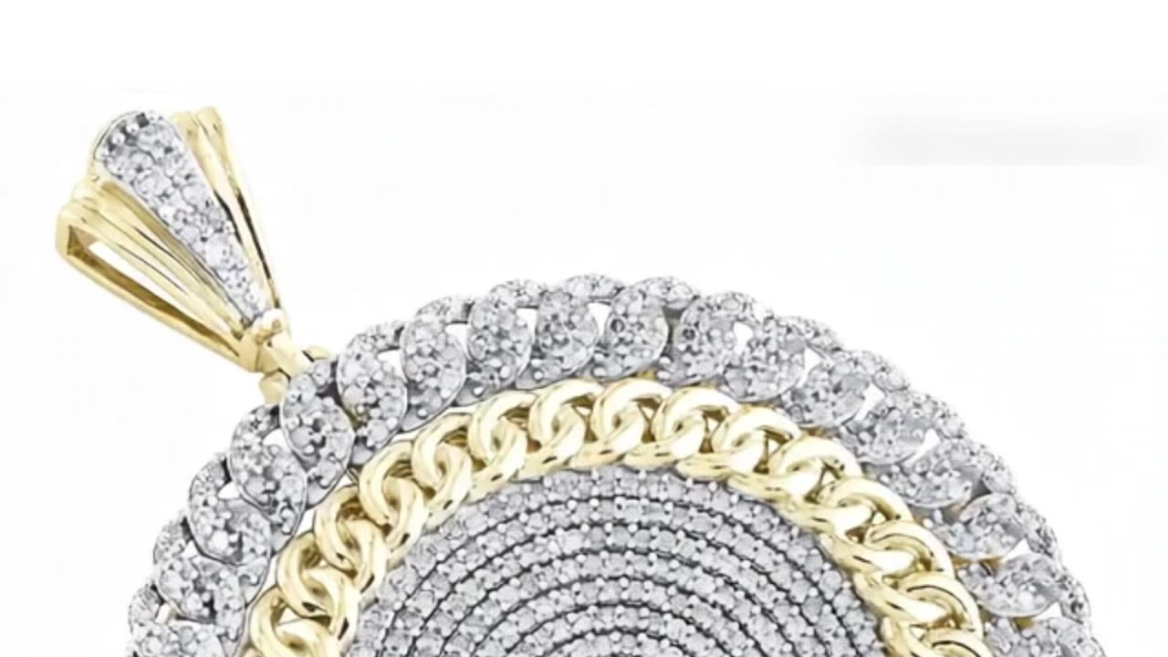 10K Yellow Gold Diamond Men's Cuban Chain Link Pendant Halo Medallion