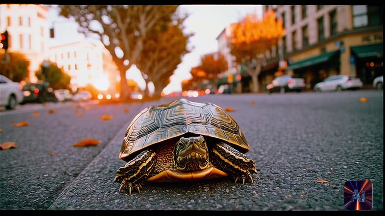 Beautiful Turtle Relaxing by the Roadside in an American City .