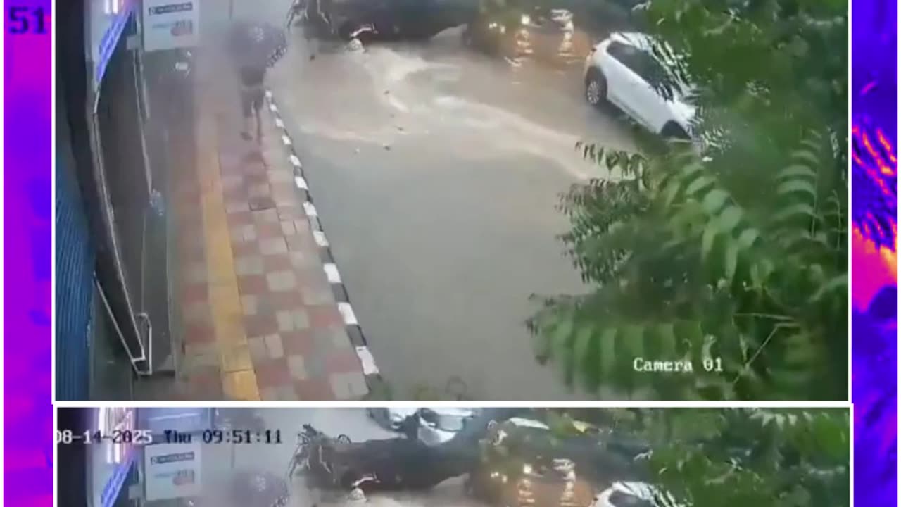 Shocking CCTV: Father-Daughter Crushed by Falling Tree in Delhi’s Kalkaji