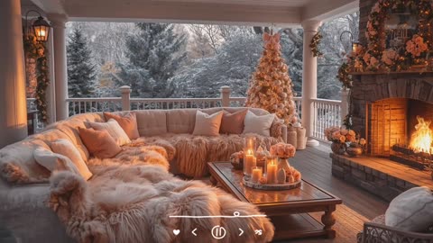 Lofi Music with Cozy fireplace with winter snowfall ambience