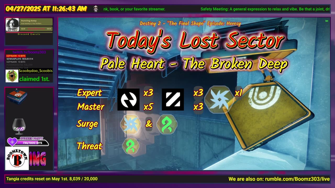 Destiny 2: 4-27-25 The Broken Deep is the Lost Sector. Arc/Strand Surge.