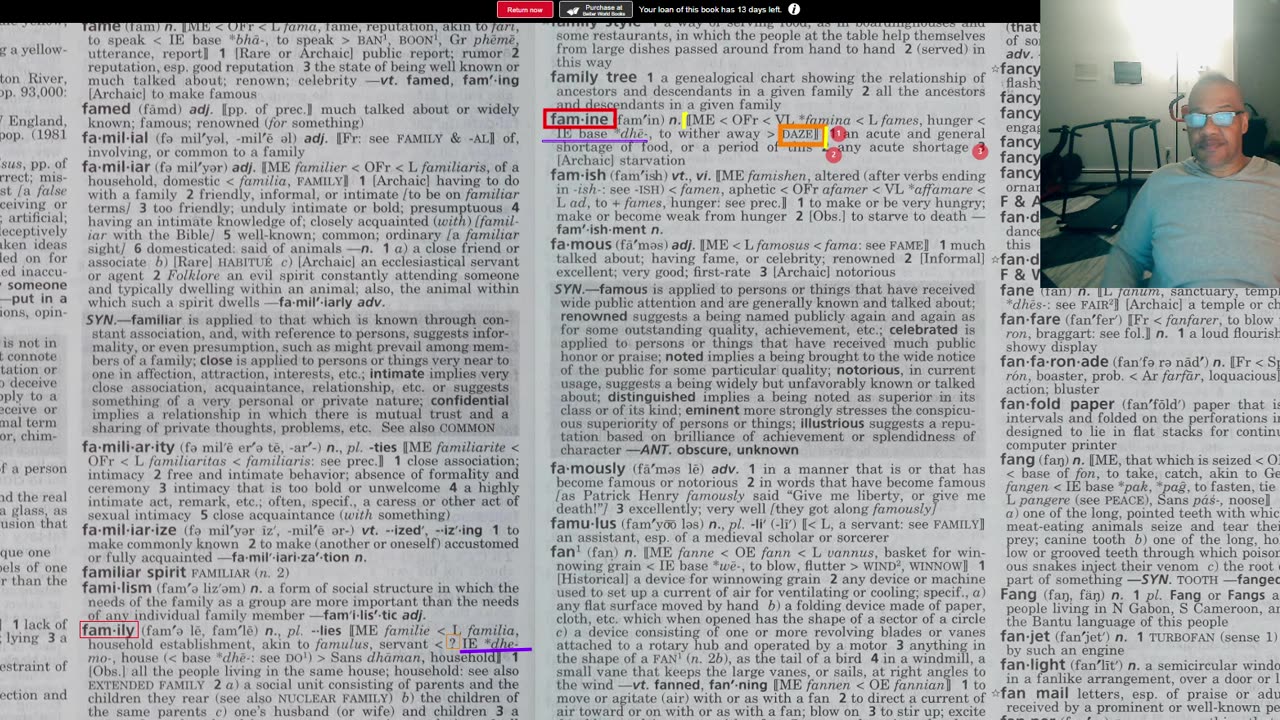 How the words famine and family share the same Indo-European base word [ dhē ].