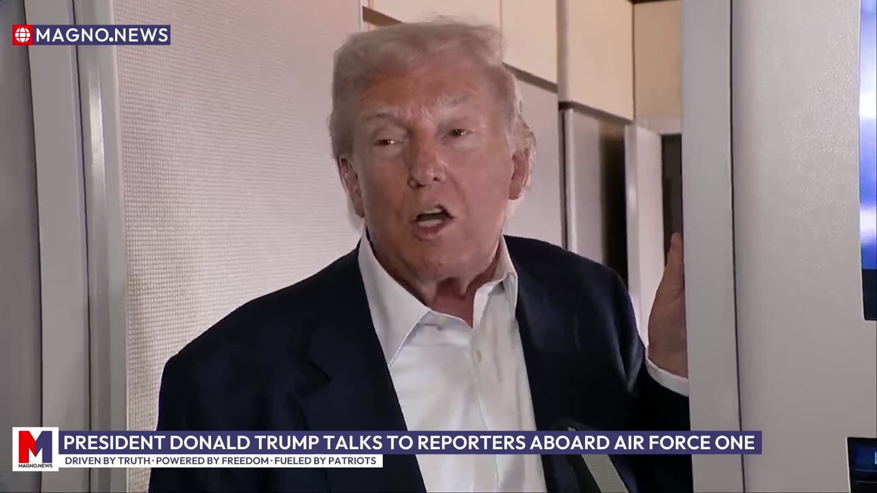 President Trump Talks to Reporters aboard Air Force One en Route to Rome, Italy