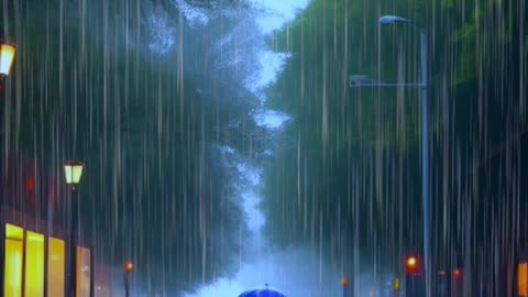 "A lonely heart amidst the cold raindrops, lost in the memories of the past."