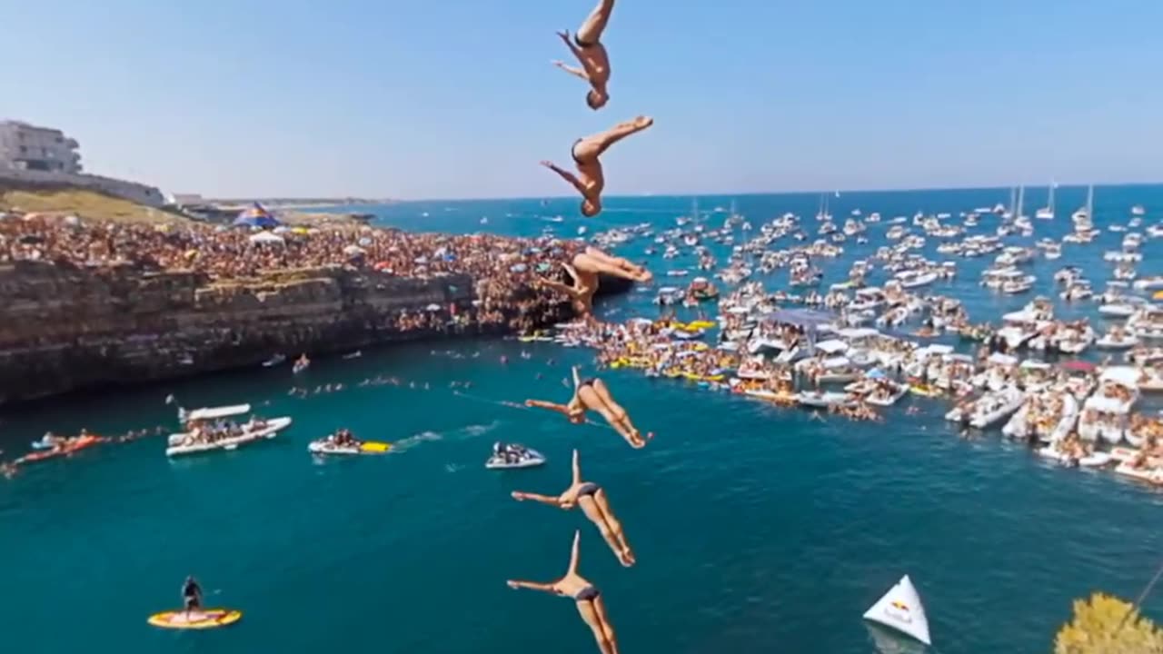 360 ' Cliff Diving From a Rocky Ledge in Italy